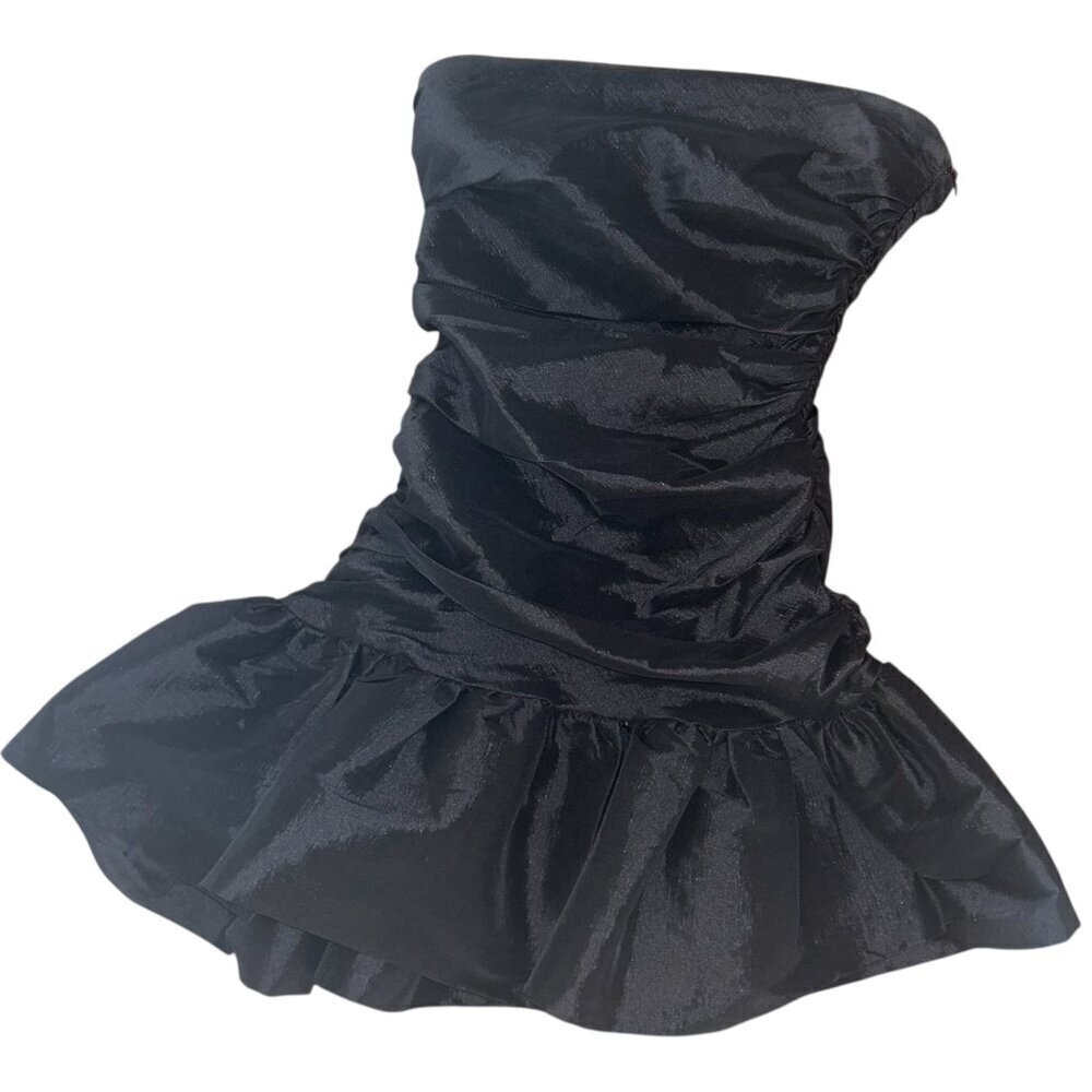 Do+Be Ruched Strapless Black Bubble Hem Cocktail Mini Dress Size Small